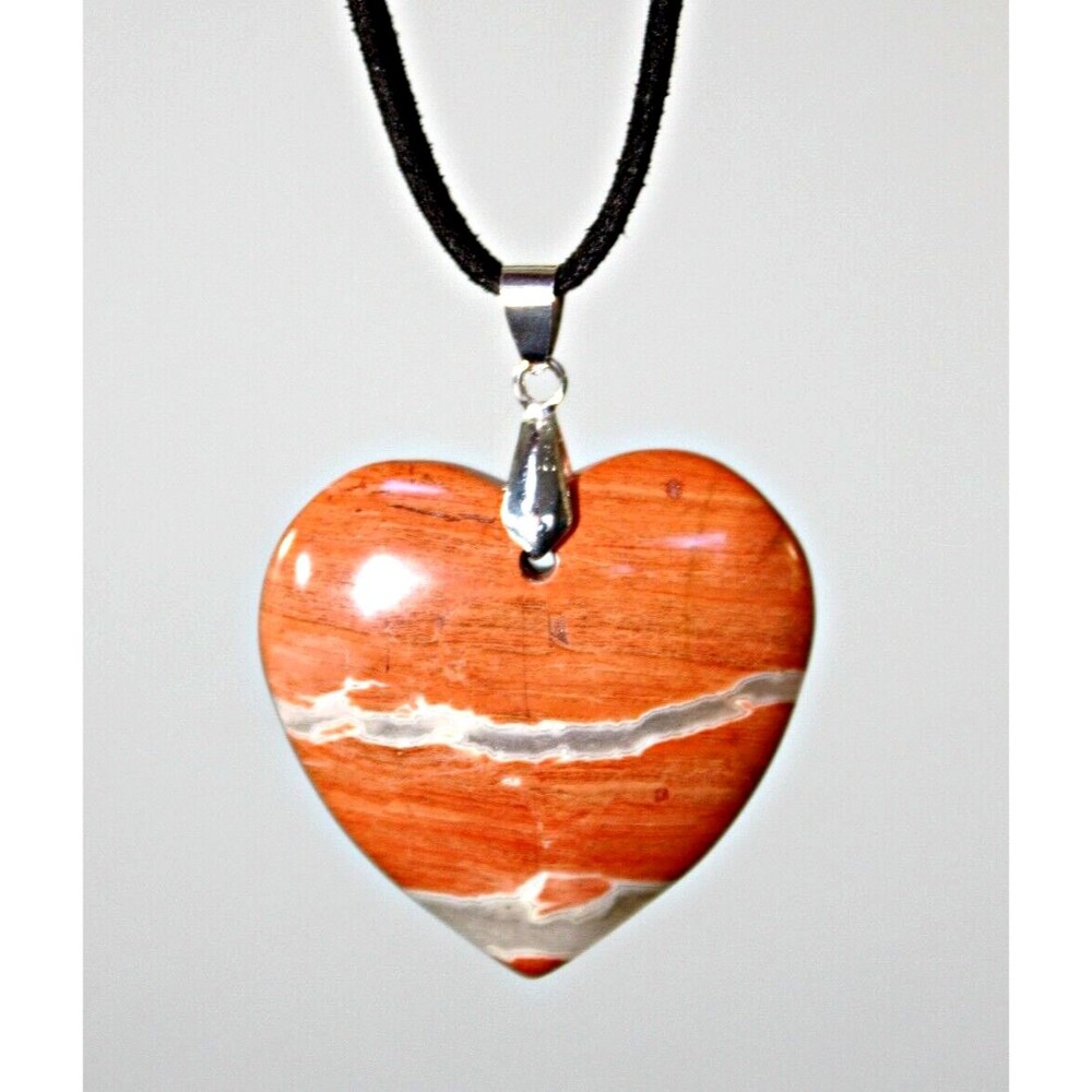 Red Jasper Heart Pendant Necklace Terracotta Gray Stone BOHO OOAK Jewelry Gift